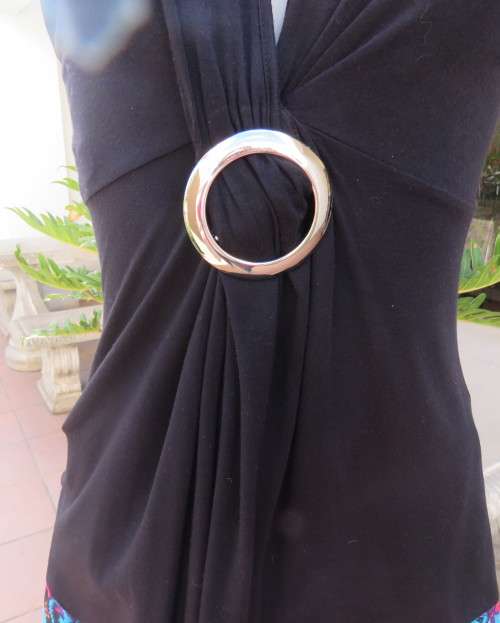 Sexy black viscose stretch sleeveless top with ruched front with buckle. IDENTITY size 38/14.As new