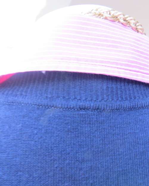 Handy navy V neck acrylic/nylon knitted pullover size 36/12 by WOOLWORTHS. Stripes on front.