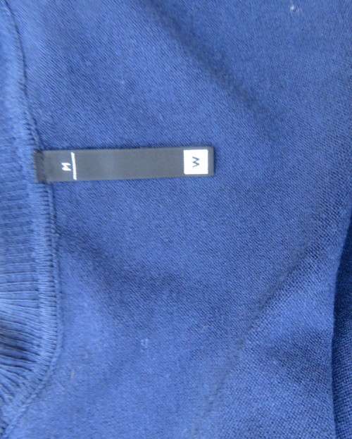 Handy navy V neck acrylic/nylon knitted pullover size 36/12 by WOOLWORTHS. Stripes on front.