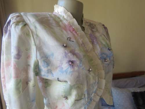 Strapless figure hugging tasteful printed special occasion long dress and bolero size 36/12 As new.