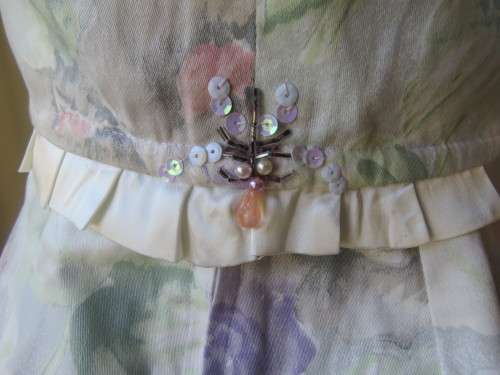 Strapless figure hugging tasteful printed special occasion long dress and bolero size 36/12 As new.