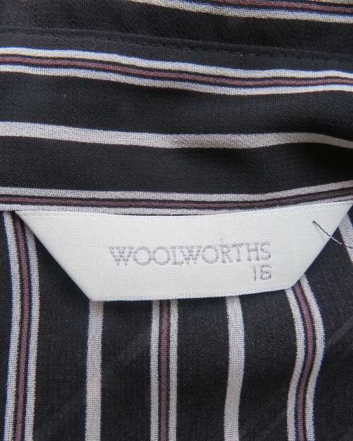 Smart,versatile black/white striped long sleeve sheer polyester top by WOOLWORTHS size 40/16.As new.
