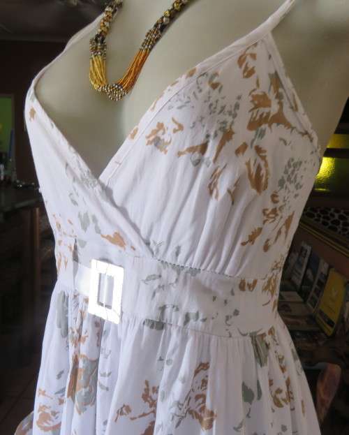 Awesome cool summer strappy dress in white /grey/brown flowers.Size 36/12.Fold over bust.As new