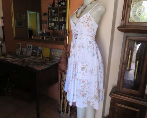 Awesome cool summer strappy dress in white /grey/brown flowers.Size 36/12.Fold over bust.As new