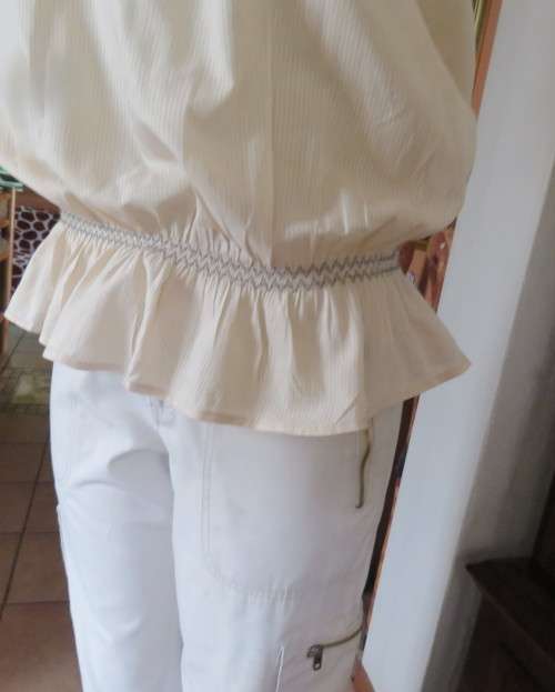 Peasant style rich cream embroidered slip over top by MILADY`S size 40/16.100% cotton.As new.