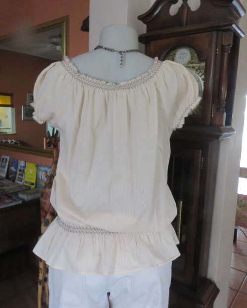 Peasant style rich cream embroidered slip over top by MILADY`S size 40/16.100% cotton.As new.