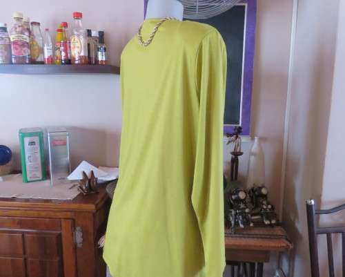 Stunning slip over avo green long sleeve polyester/viscose top size 44/20.Front embellishment.As new