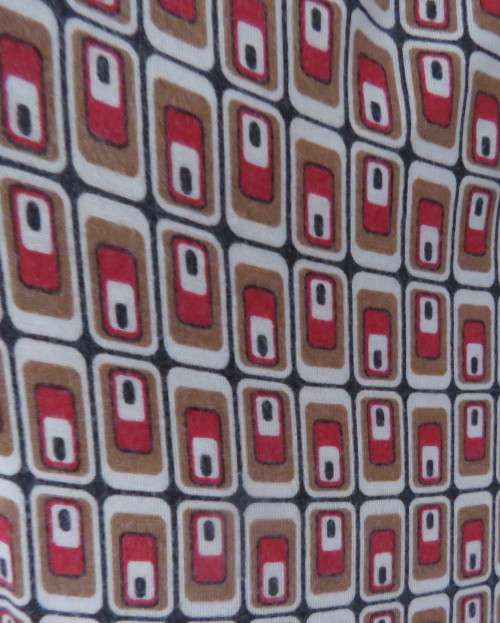 Smart soft long sleeve top in cream/brown/red block pattern.Cream underlay.Size 42/18.Cowl collar.