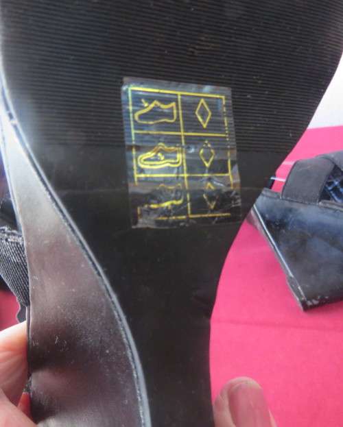 Pair black wedge heel sandals with ankle and crossover straps. Open toes.Size 5 by MRP.As new