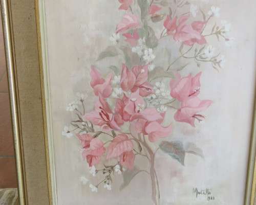 Set of 2 original paintings by Matetta 1983. Actual painting 28cm x 37cm. Pink flowers.Very good con