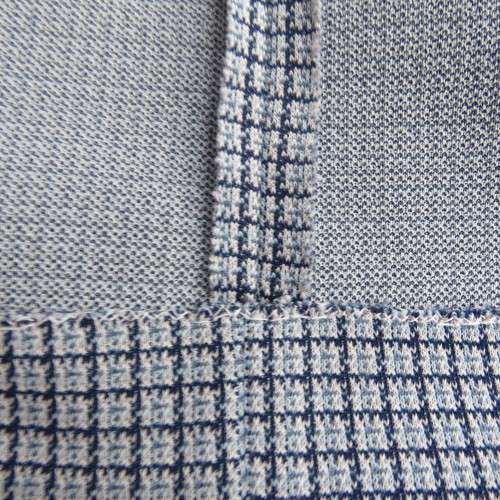 Fabulous navy/light blue fine check A-Line skirt in crimplene. Elasticated waist. Size 42. As new