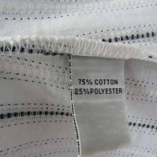 Classic white polycotton button down top with black embossed stripes. 3/4 sleeves. By EXACT size 40.