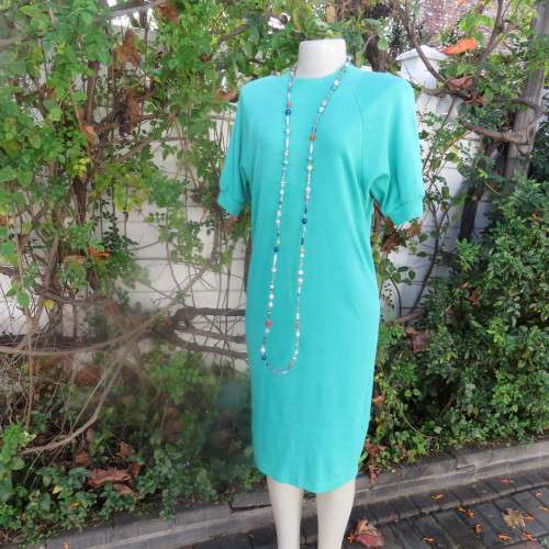 Emerald green polycotton stretch slip over 80`s dress by DISORDERLY CONDUCT California size 37/13.