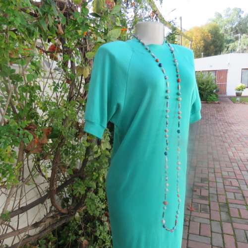 Emerald green polycotton stretch slip over 80`s dress by DISORDERLY CONDUCT California size 37/13.