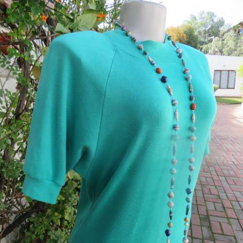 Emerald green polycotton stretch slip over 80`s dress by DISORDERLY CONDUCT California size 37/13.