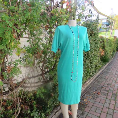 Emerald green polycotton stretch slip over 80`s dress by DISORDERLY CONDUCT California size 37/13.
