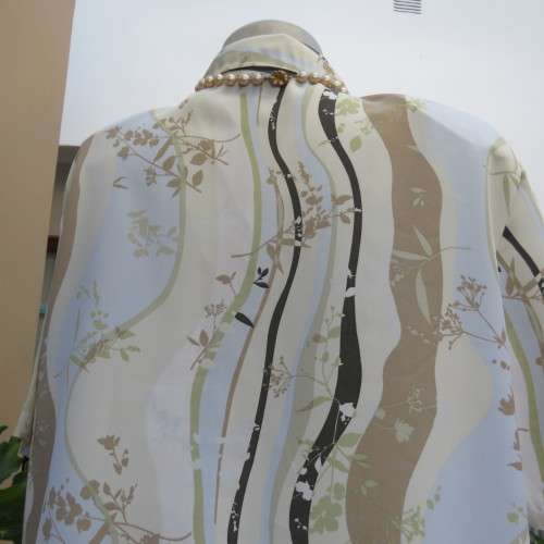 Pretty short sleeve button down/open collar top in vertical pattern lines.Soft colours.Size 48/24