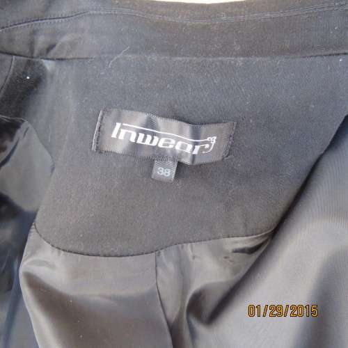 Stunning very black capped sleeve fully lined jacket by INWEAR size 38. Braiding/pleats at back.