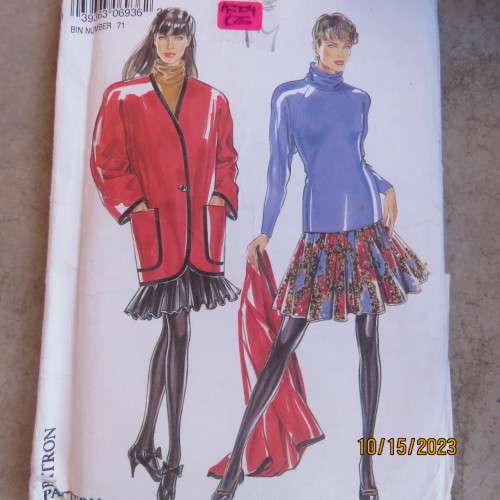 NEW LOOK sewing pattern for pleated skirt,top,jacket. Sizes 32 to 42. As new. 6936