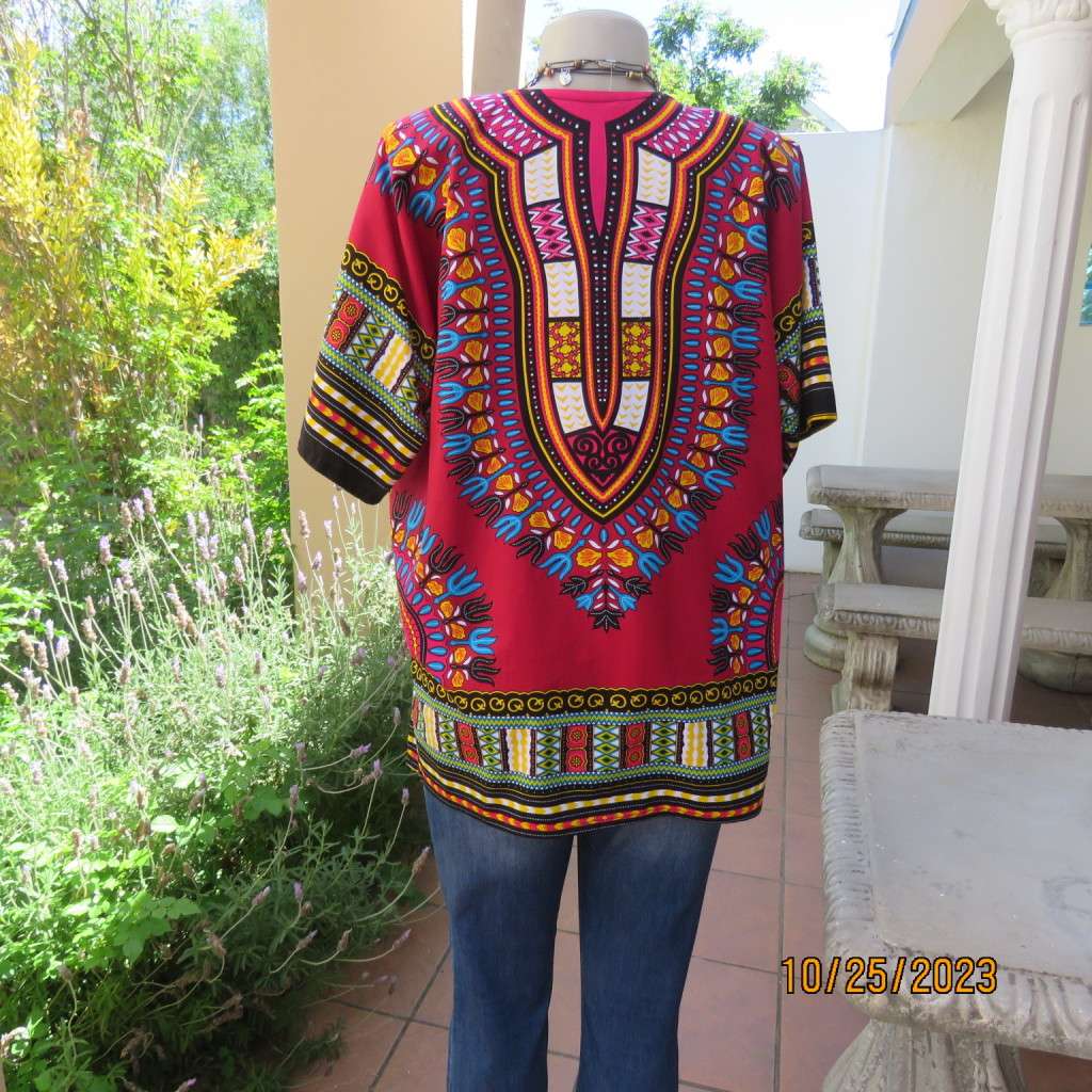 Ethnic slip over short cut-on sleeve top in maroon/stunning designs. Polycotton.Size 40 to 42.As new