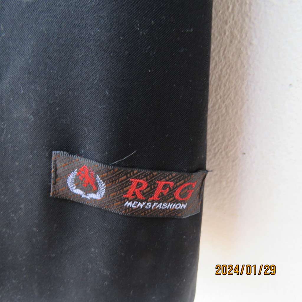 Very black handsome men`s jacket with 3 button closure. By RFG Clothing size 44-46. Not used.