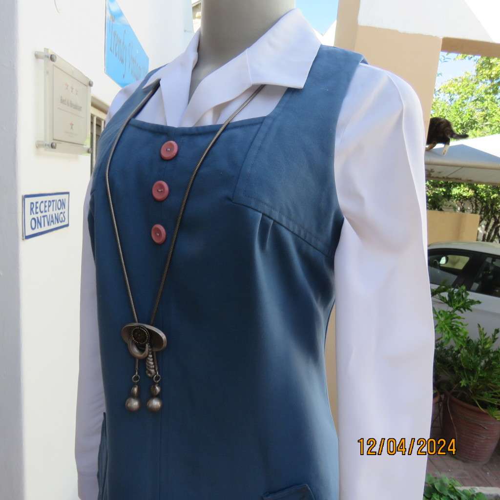 Winter winner! Cobalt blue warm pinafore with long zip at back. By YUM YUM  London. Size 32/8