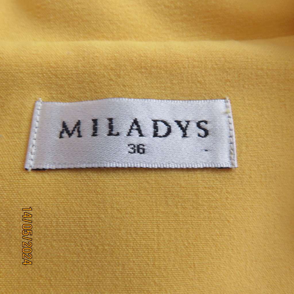 High quality short sleeve canary yellow heavy stretch cotton top/jacket. MILADYS size 36. Brand new