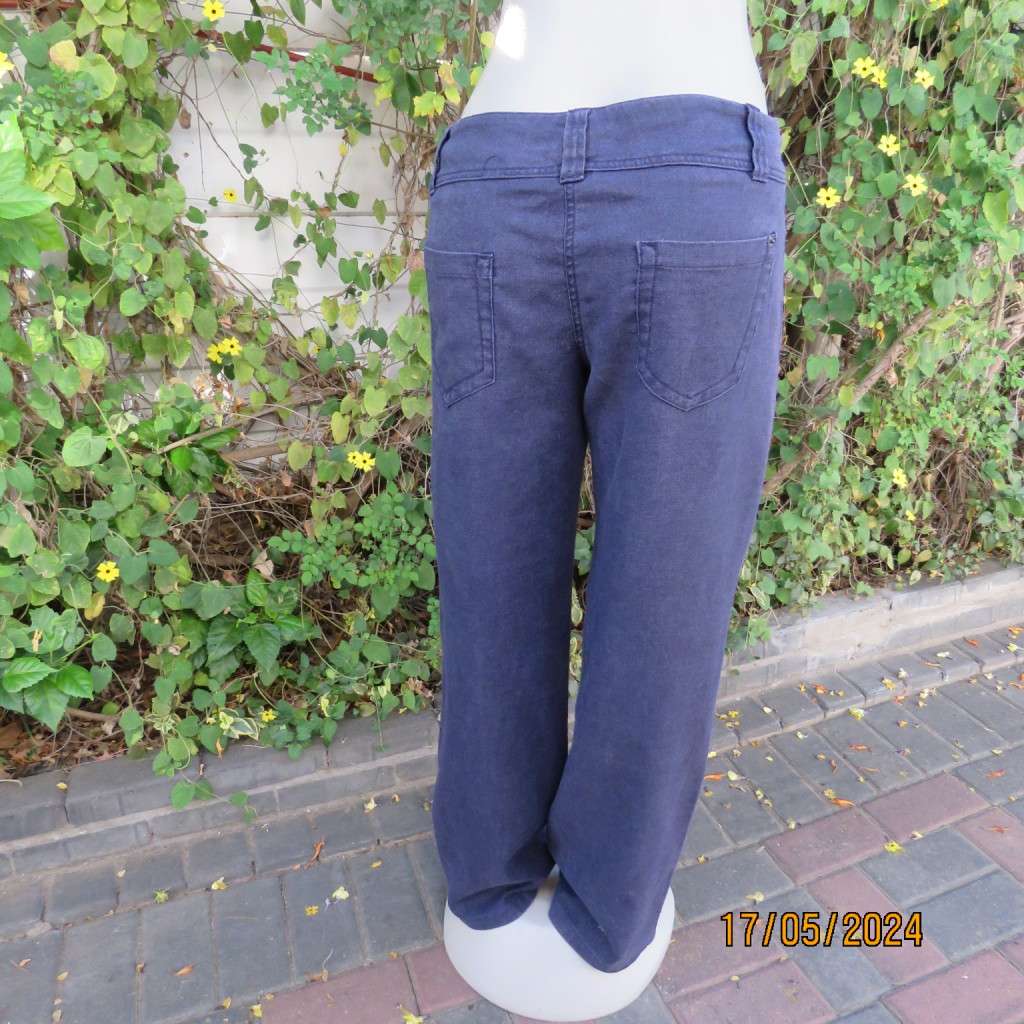 Must have straight legged wash-out linen/ramie navy pants size 36. Pockets b/f. Inner leg 82cm.