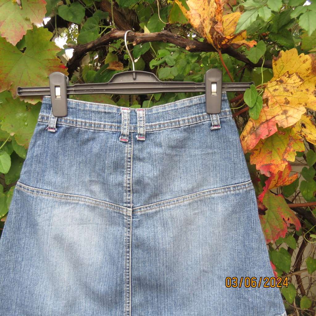 Sweet little blue denim jean a-line skirt for girl 9 to 10 yrs old. Polycotton stretch Front pockets