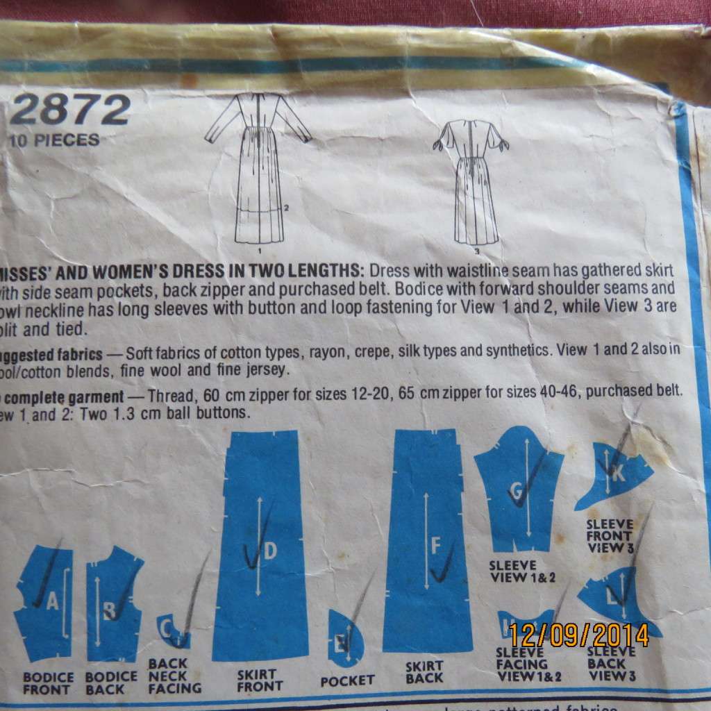 Sewing pattern for stunning dress evening/day wear.Size 12 to 20. By STYLE 2872. Complete.