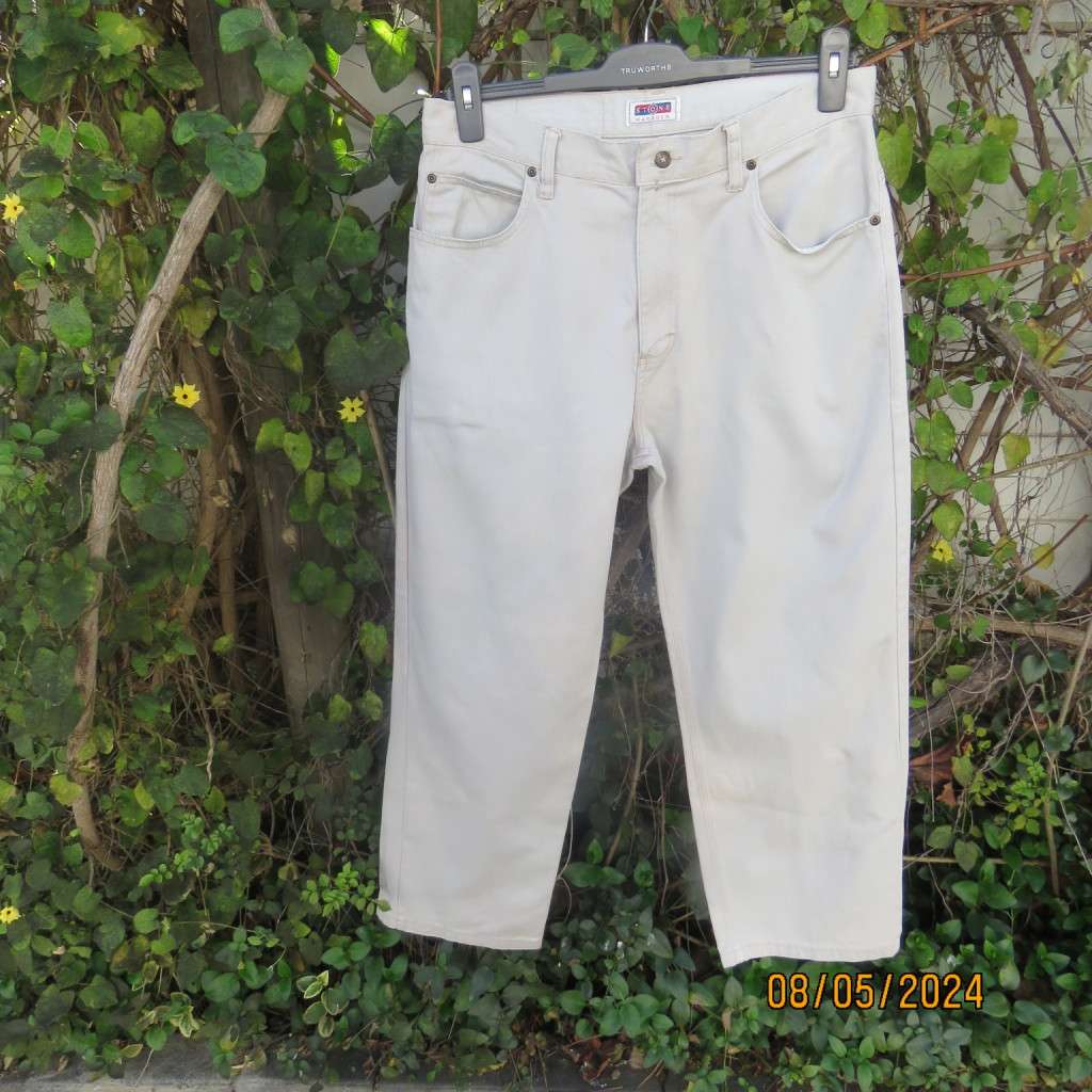 Men's light grey 100% cotton STONE HARBOUR denim pants size 34. Pockets. As new