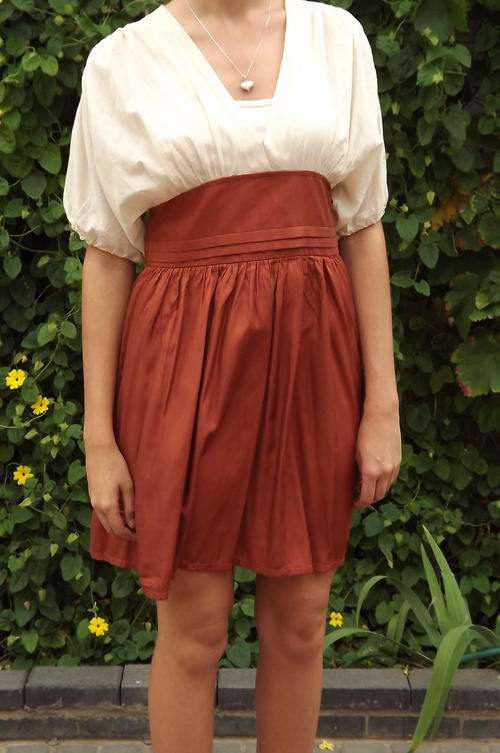 Cream and Copper Coloured Knee Length Dress