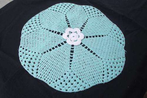 Crocheted Turquoise Doily with White Centre