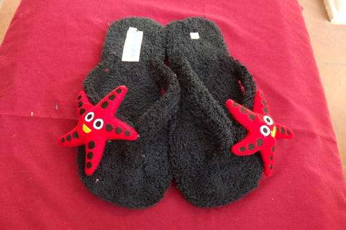 Pair of Black Flip Flop Character Slippers in size 5