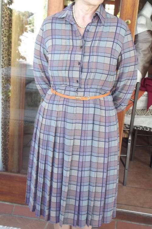 Multi-Coloured Check Belted Dress in size 13/37