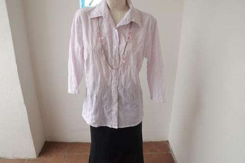 White Blouse with Pink & White Embroidered Stitches in size 34