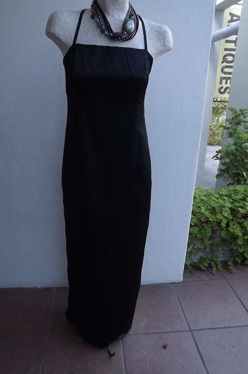 Long Black Crushed Satin Plain Evening Dress by Anleo in size small -to fit bust 82cm and hips 104cm