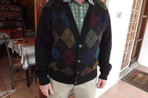 Dorado Men's Cardigan in size Large - Black with Diamond Pattern in front - good condition