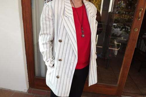 White striped ladies blazer double breasted by Alveco in size 36/12.Fully lined.