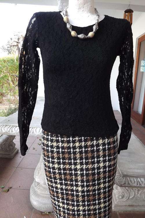 Black Laced Top in Nylon and Rayon-to fit 12/36-bodice part 2 layers-good condition by Truworths