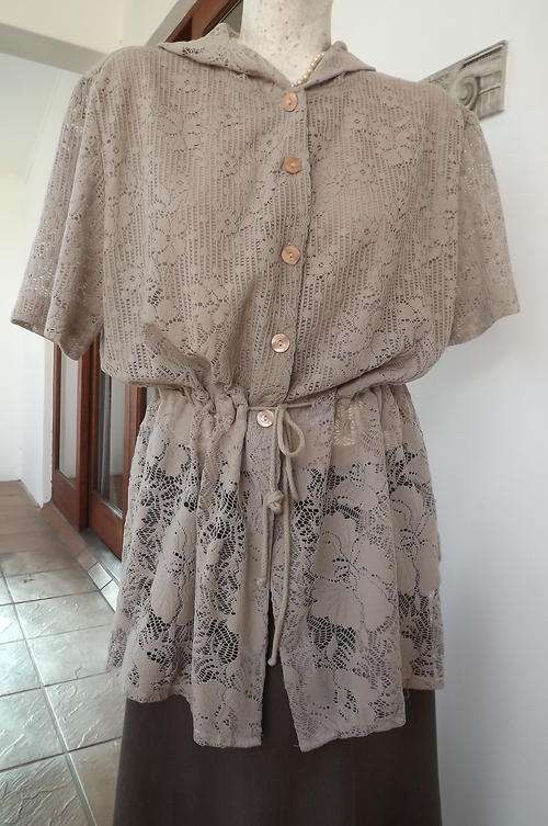 Taupe Colour New Directions Long Top in size 16/40 - Polyester blend - lace effect with drawstring