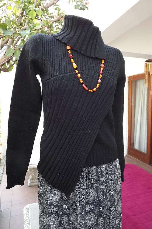 Black Woolen Turtle Neck Knitted Top - Unique Style on Front by Legit in size 12/36-good cond