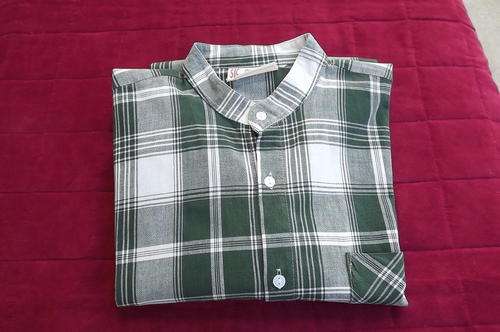 Men's Salt Lake City The Authentic Casual Green/White 100% Cotton Shirt in L with Round High Neck