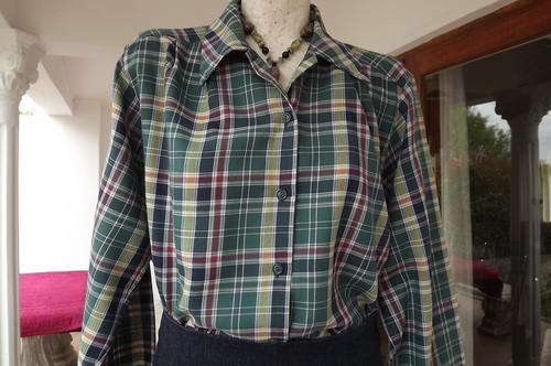 Blue/Green Check Long Sleeve Shirt by Woolworths in size 12/36 in Polycotton - good condition