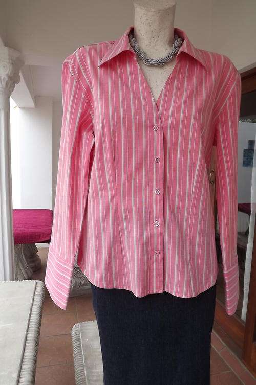 Pink Striped Polycotton Shirt with Some Stretch in size 14/38 - long sleeves, wide cuffs - as new