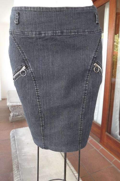 Charcoal Colour Denim Skirt with Zip Decoration on sides in size 8/32 - very good condition