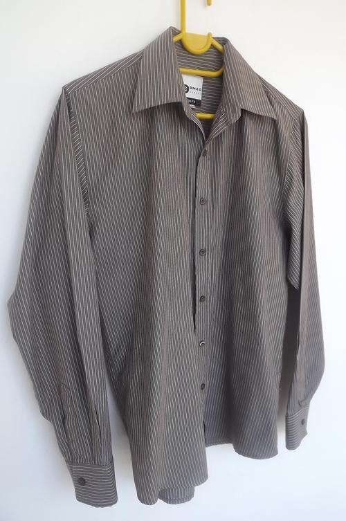 Slim Fit Light Brown Striped "Enzo Munari" Men's Shirt in size 39 - Good Condition