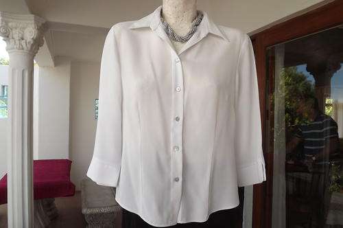 White Ladies Blouse-3 Quarter Sleeves-Polyester with Georgette Look-size 12/36 by Kelso-good cond