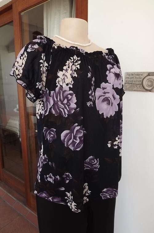 Black Stretch Polyester Top with Wide Elasticated Neckline in size 16/40 - good condition