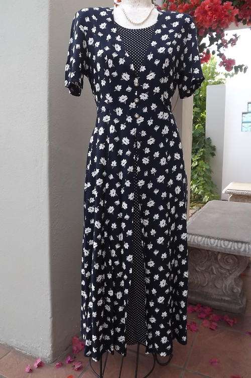 Navy 100% Viscose Long Woolworths Dress with 2 Layered Front in size 10/34 - very good condition